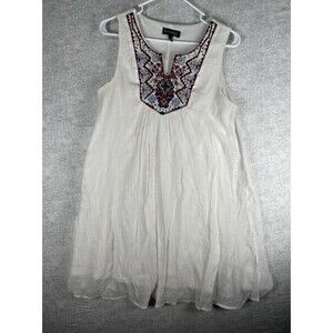 LUXOLOGY WHITE SLEEVELESS RED BLUE GOLD EMBROIDERY BEADED SEQUINS DRESS SIZE 6